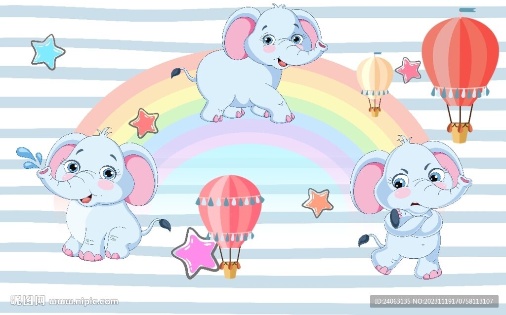 儿童大象热气球壁画