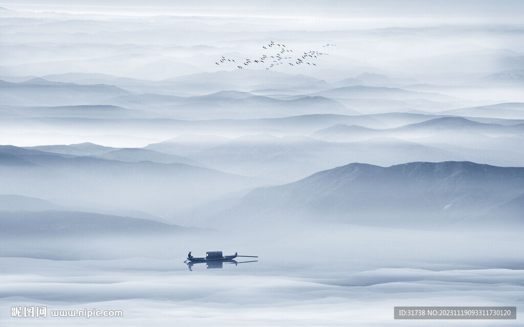 新中式壁画山水画电视背景墙