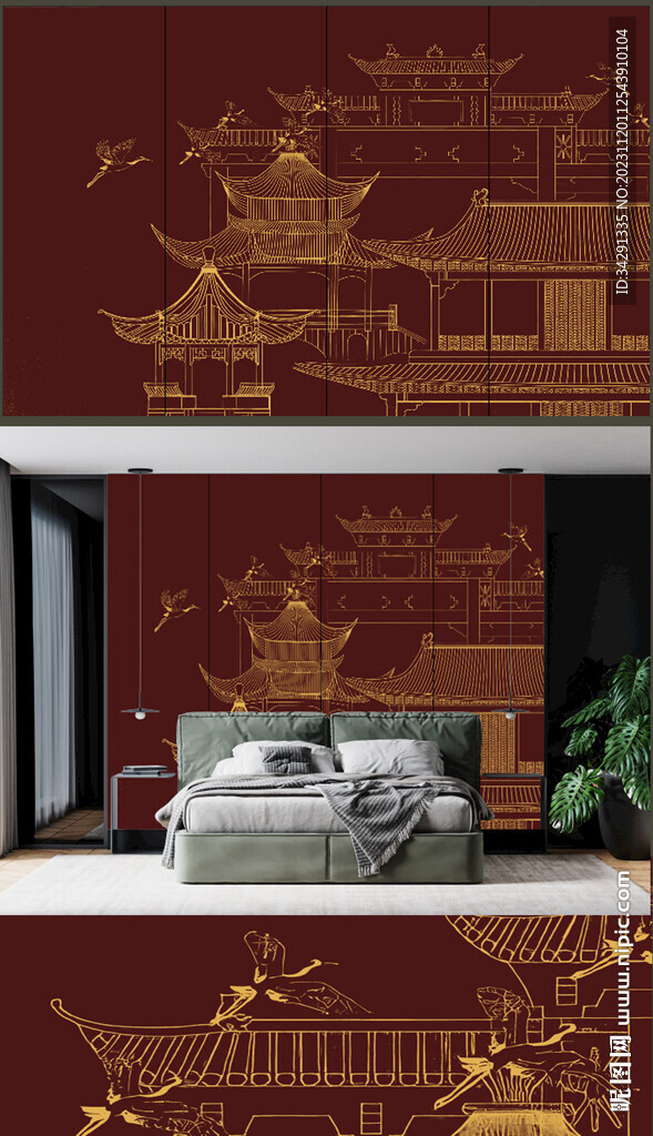 原创新中式轻奢水墨意境山水背景