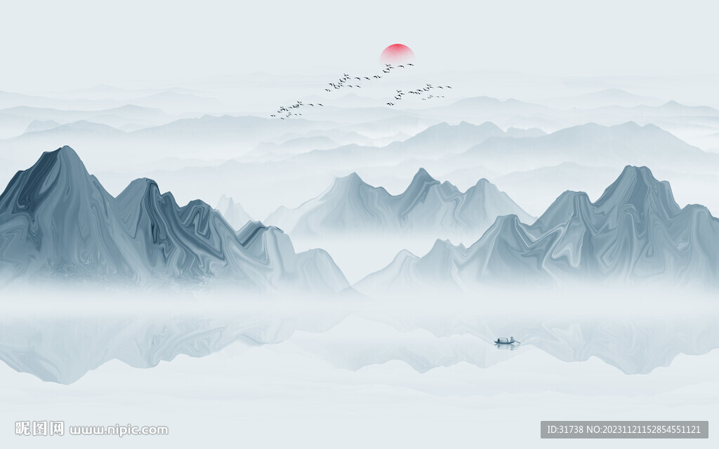 禅意水墨画背景墙