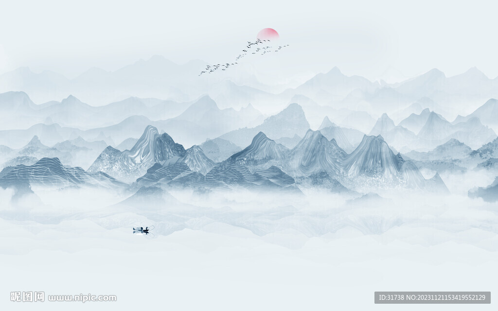 巨幅水墨山水画背景墙