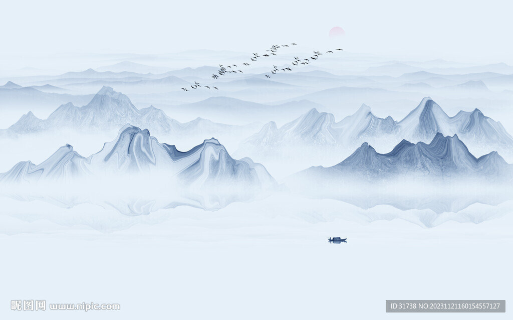 新中式餐厅水墨画墙画