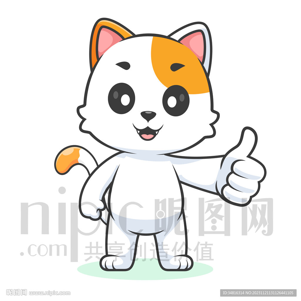 可爱卡通点赞的小猫