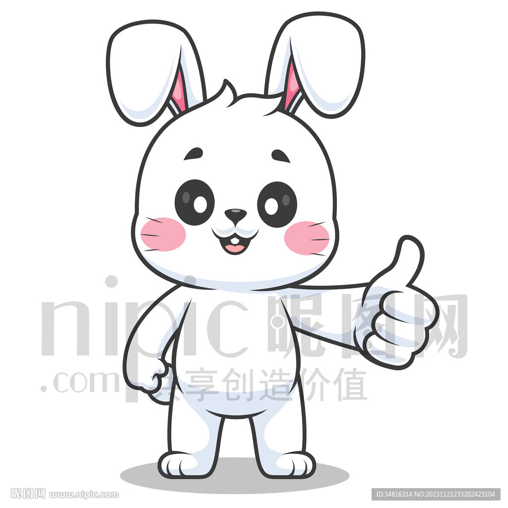 可爱卡通点赞的小白兔