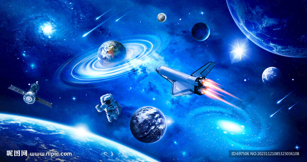 宇宙星球太空火箭宇航员银河背景