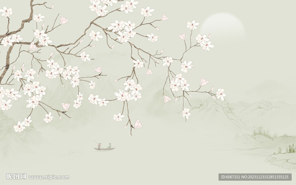 新中式花鸟画电视背景墙