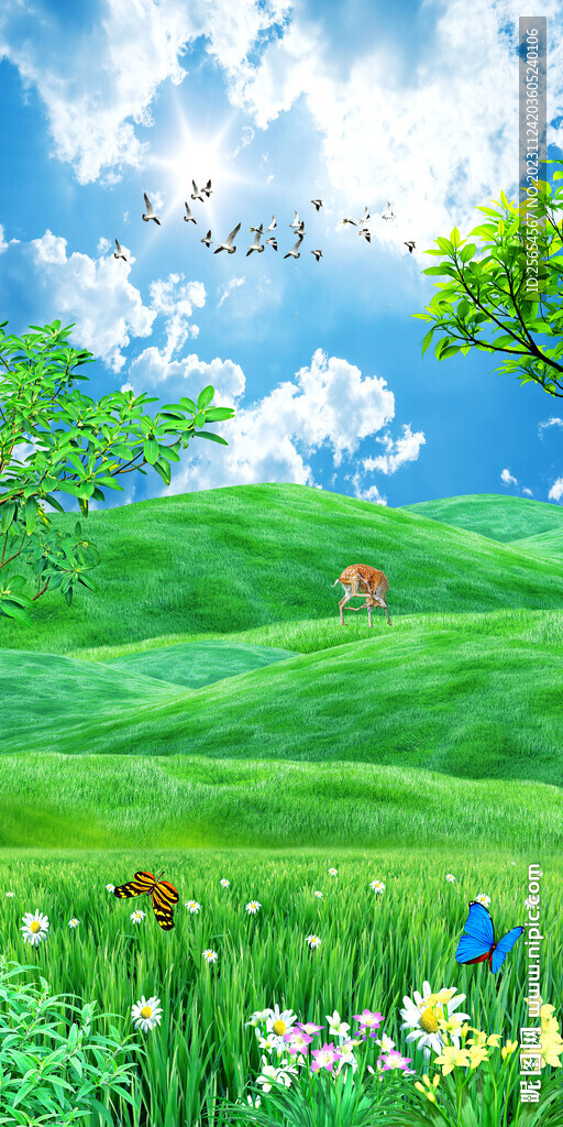 自然风景草地玄关背景墙