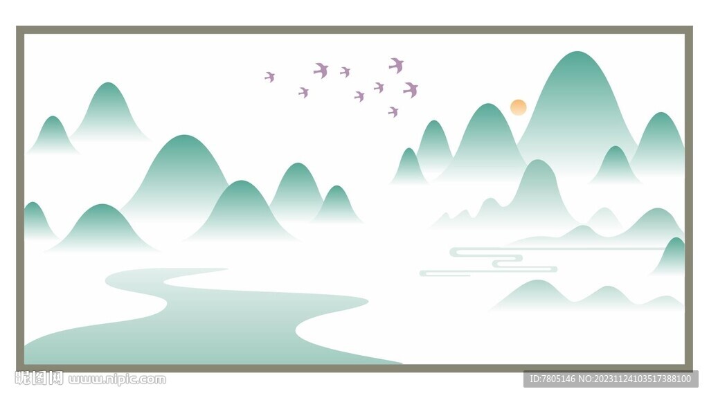 青绿山水矢量无框画