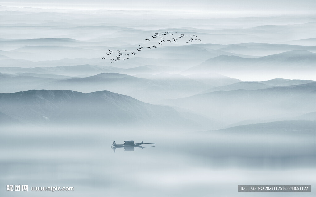 中式意境水墨山水画背景墙