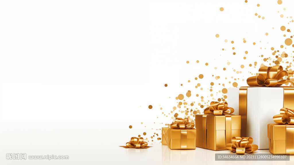 圣诞节金色节日礼包礼盒空白横版
