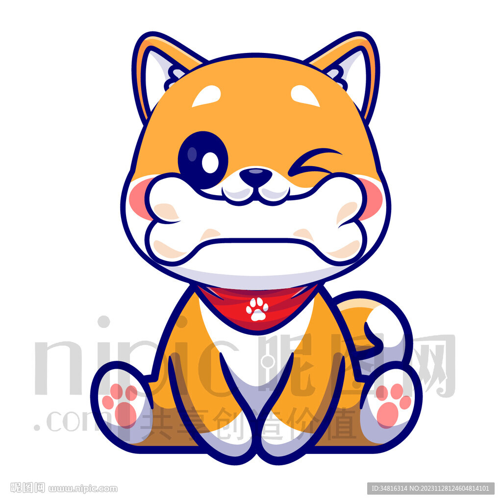 可爱卡通小狗吃骨头