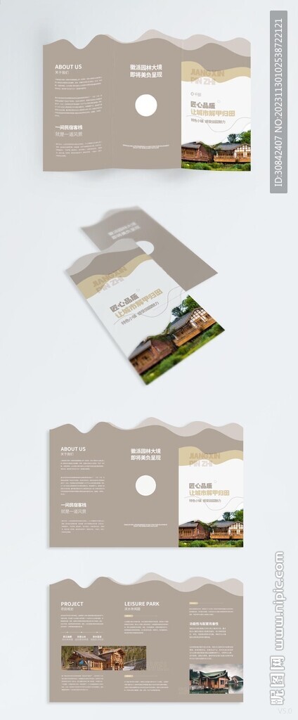 简约中式乡村民宿旅游异形三折页