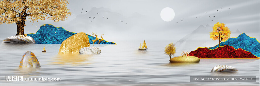 金山发财鹿客厅玄关装饰画挂画