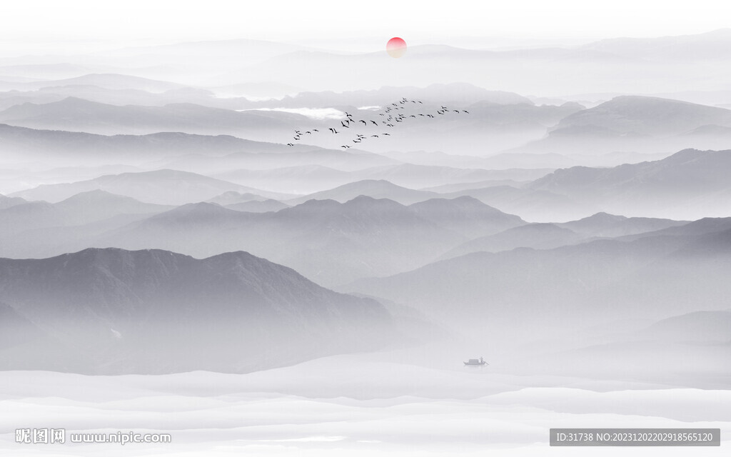 禅意水墨山水图