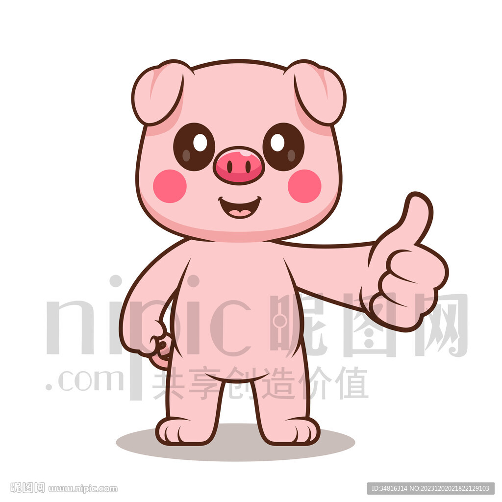 可爱卡通点赞的小猪