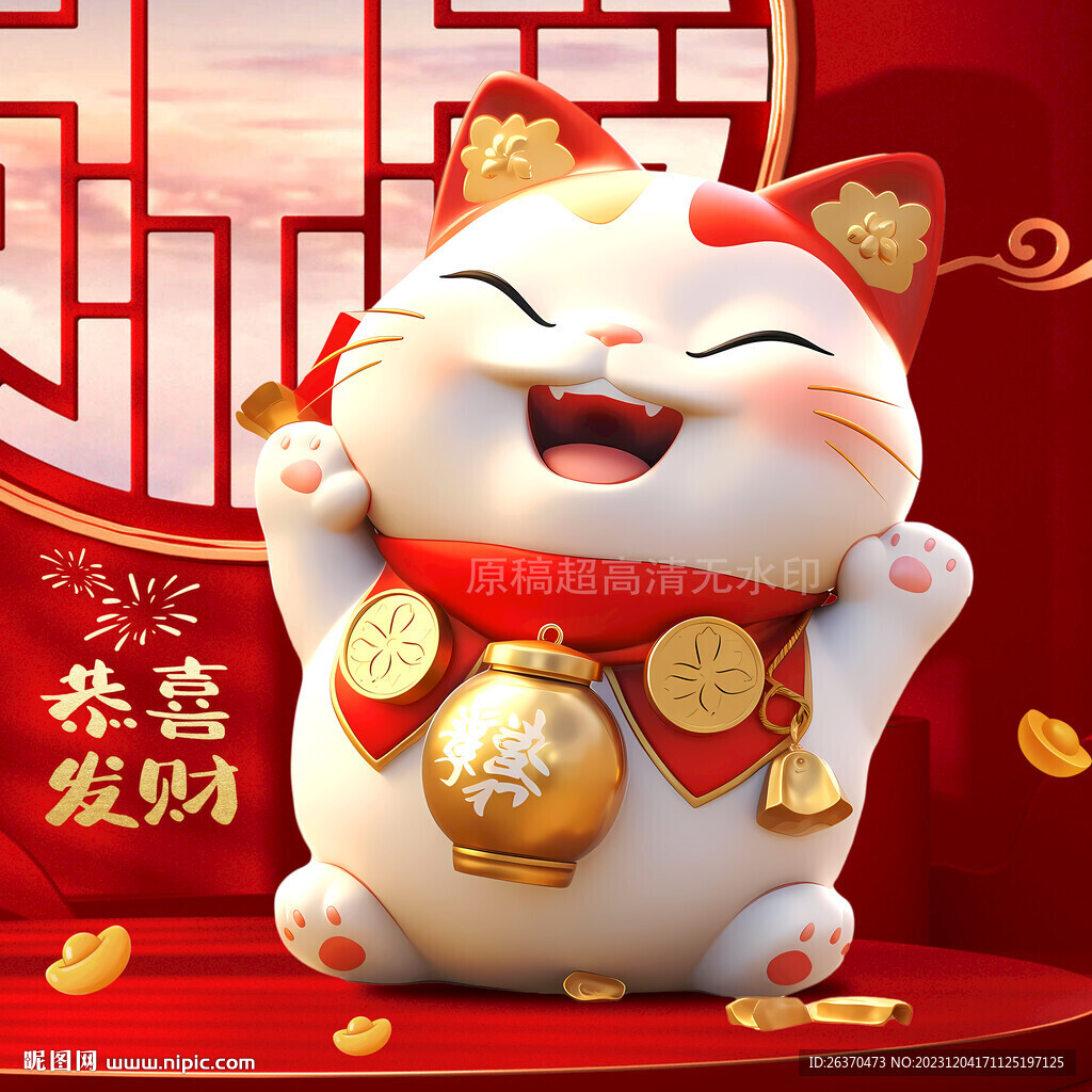 开心的招财猫宝宝202龙年