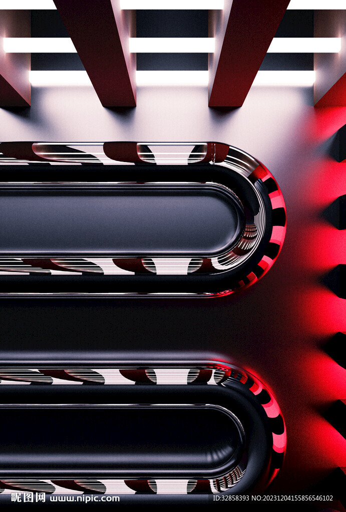 3d红色玻璃质感抽象科技线条