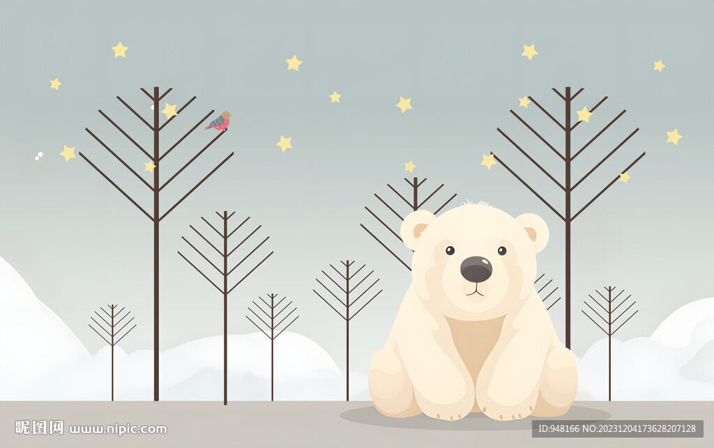 可爱小熊森林壁画背景墙儿童房