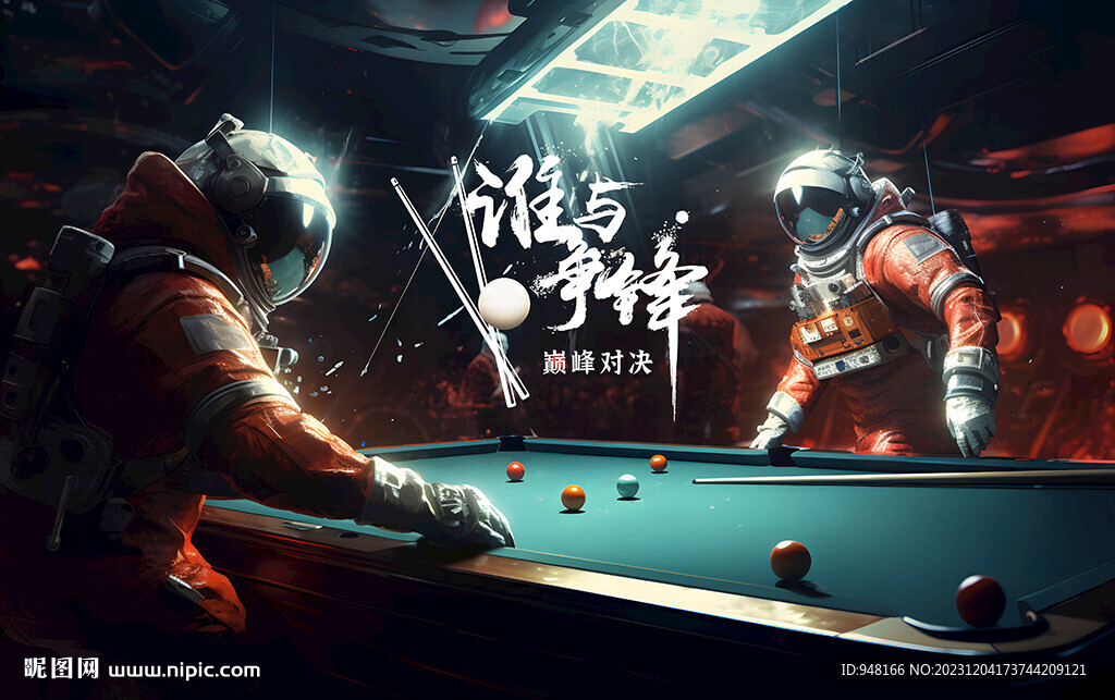 宇航员创意台球壁画装饰广告海报