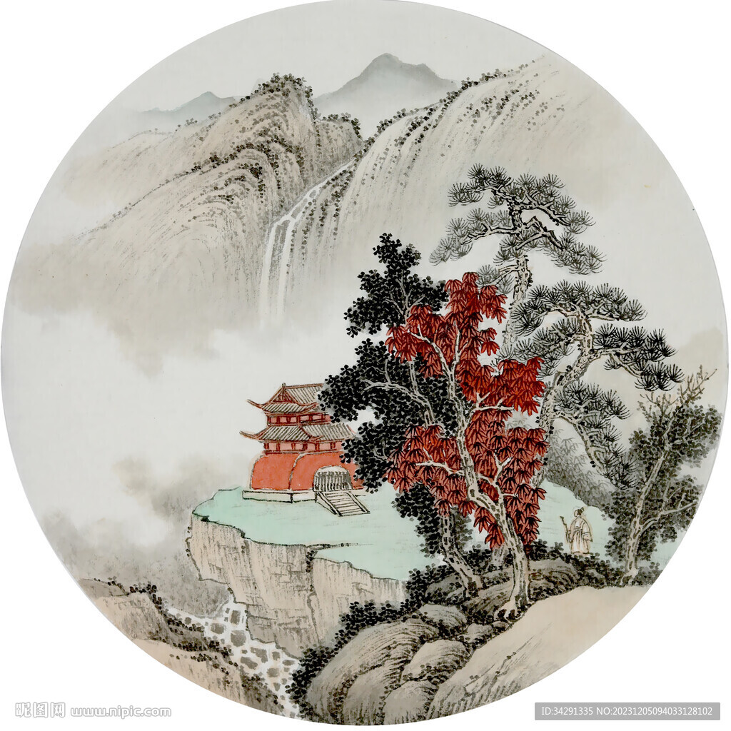 新中式水墨圆形山水玄关入户茶室