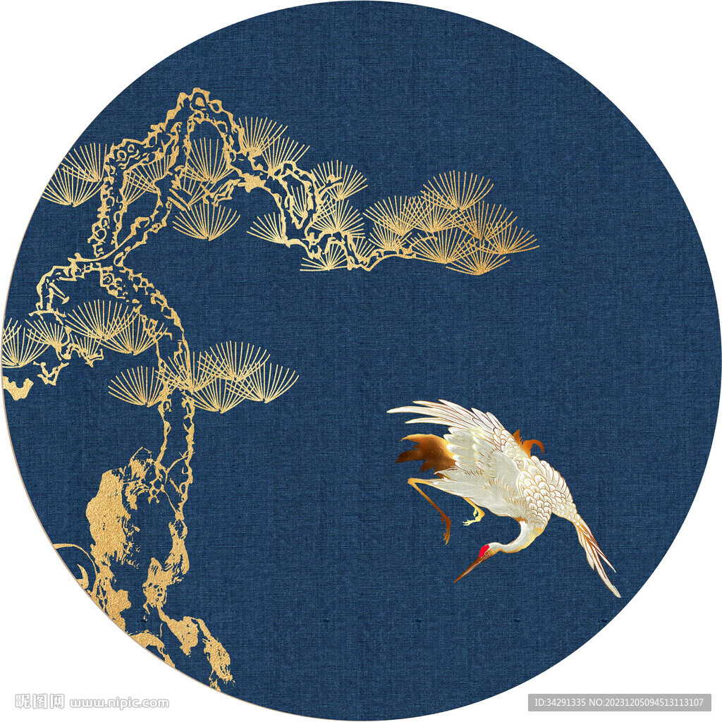 新中式 山水画 水墨画 圆形画