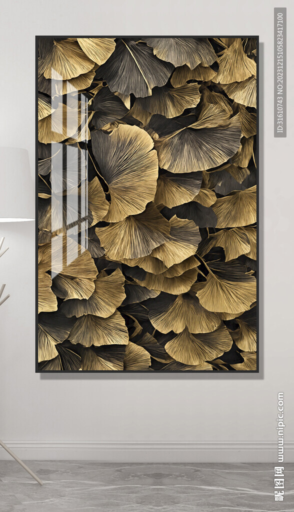 抽象金色银杏叶装饰画