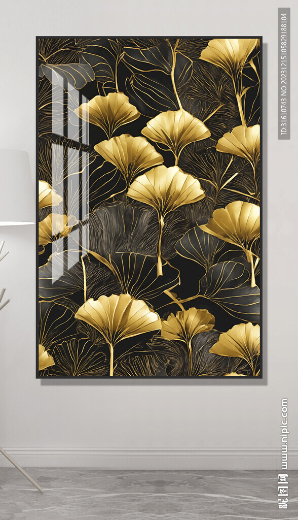抽象金色银杏叶装饰画
