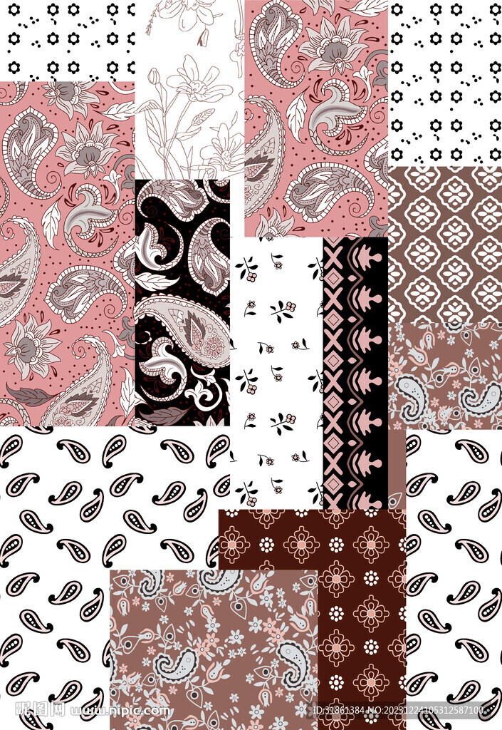 定位花 数码印花 拼接花