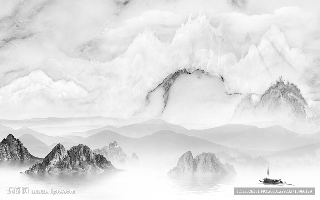 中式 灰色意境山水 Tif分层