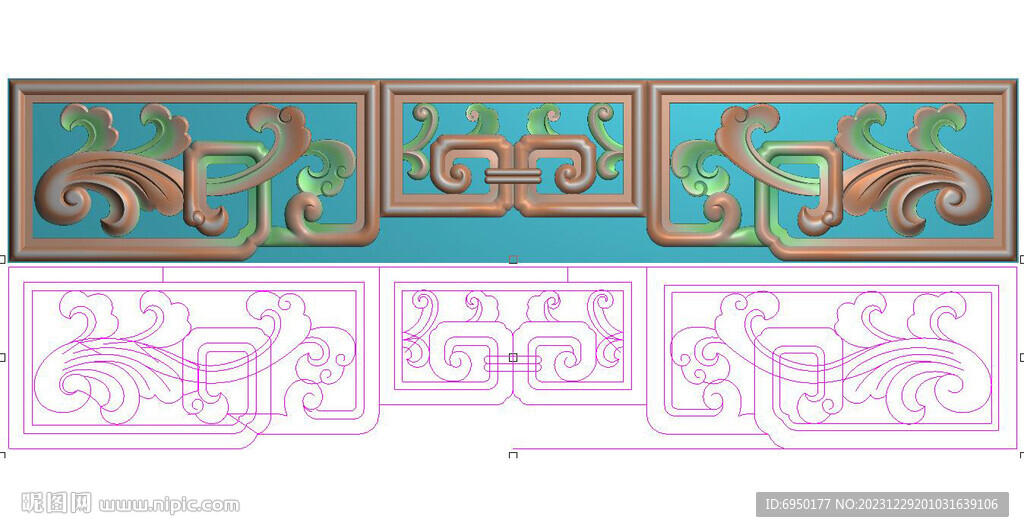 横版镂空洋花牙板裙板精雕图灰度