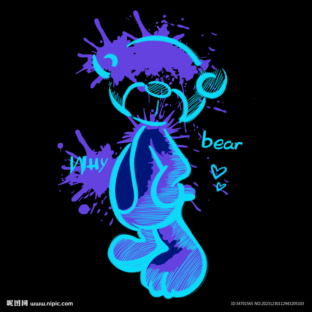 原创蓝色涂鸦潮流线条能印花