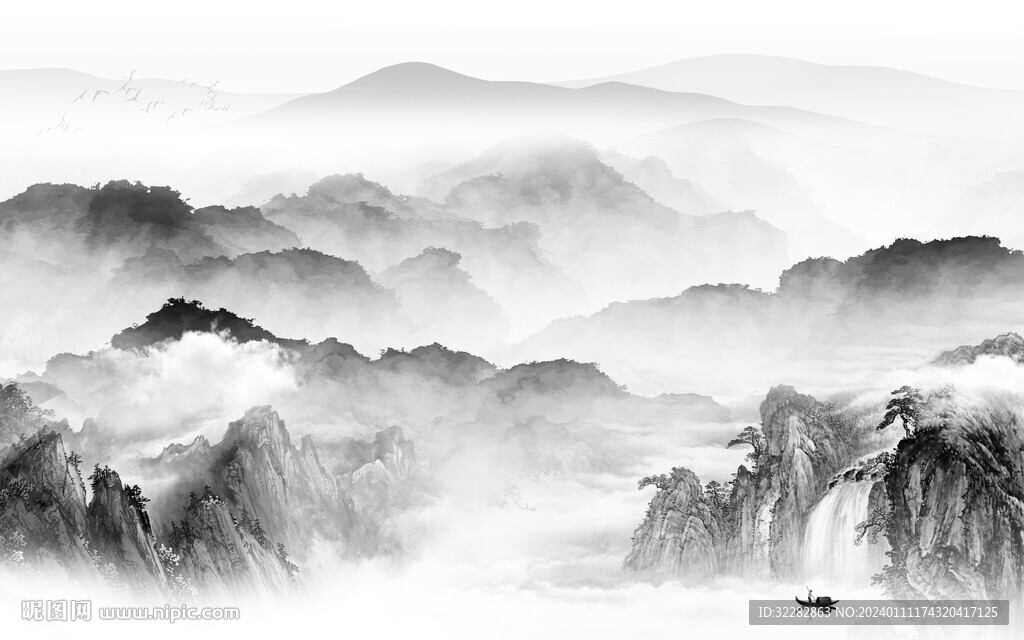 中式 意境灰色山水 TiF分层