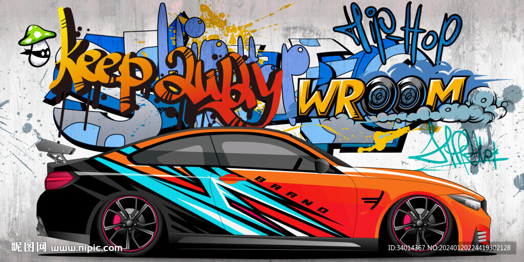 机车跑车涂鸦背景墙