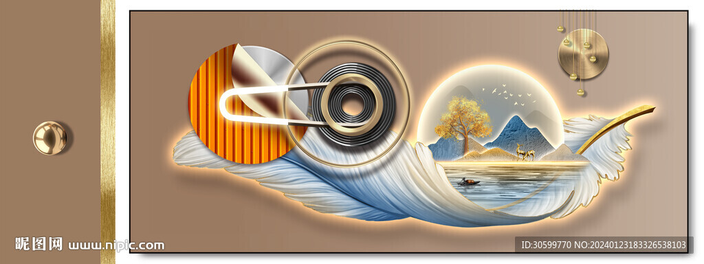 现代简约轻奢创意羽毛床头画