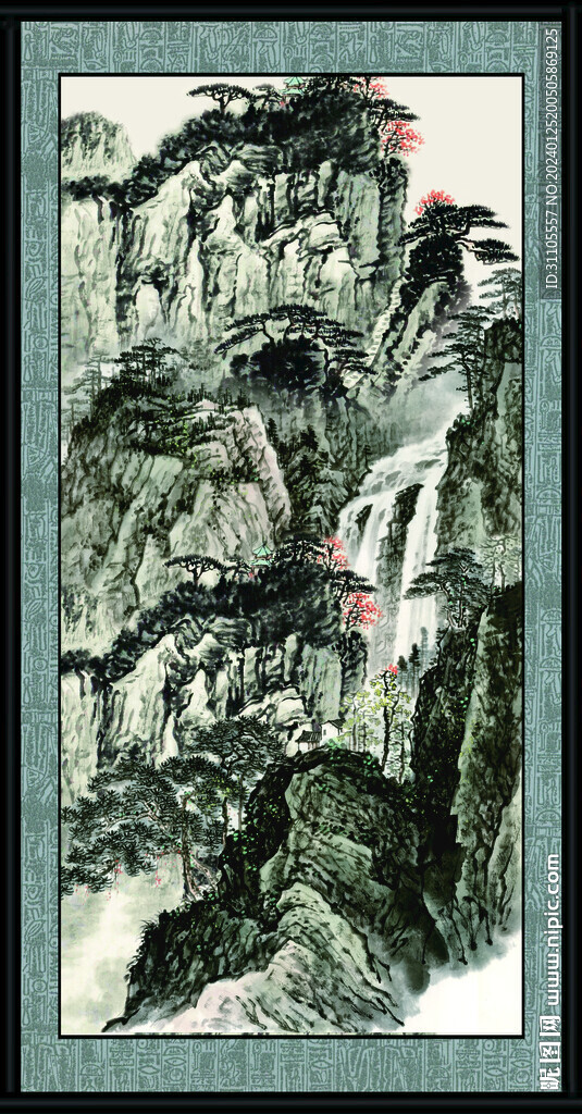 瀑布国画 