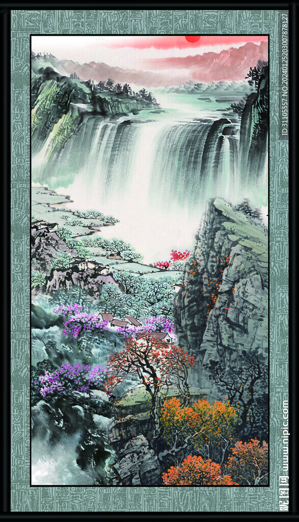 瀑布国画 