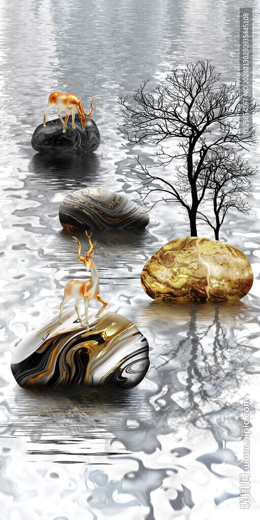 石来运转麋鹿山水轻奢玄关