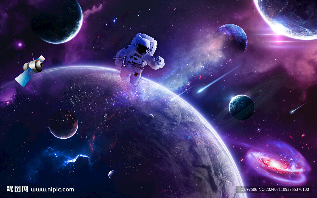 梦幻宇宙太空星球宇航员星空背景