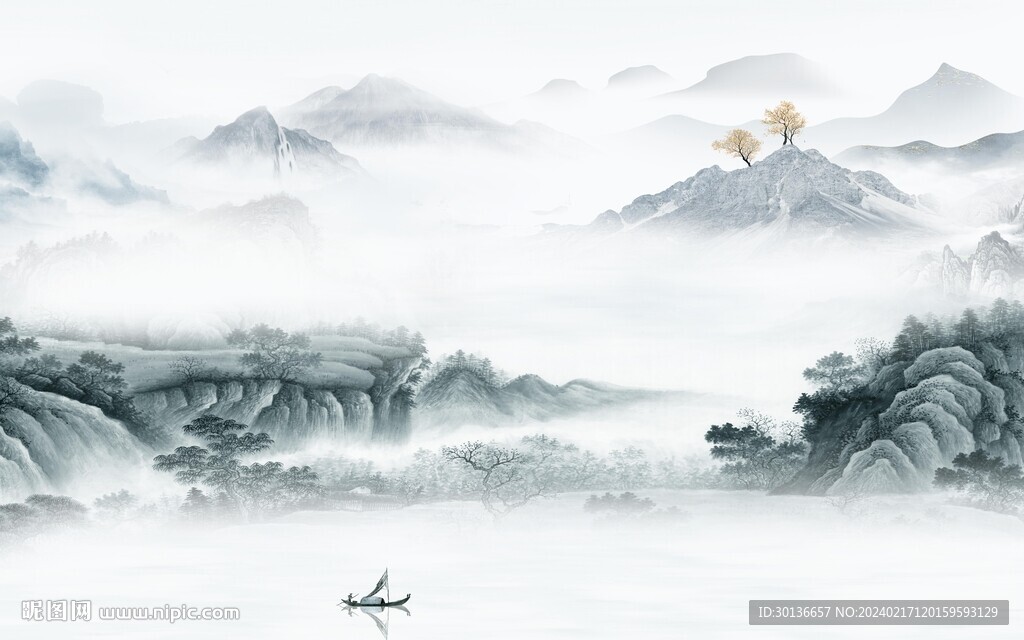 蓝色 简约高档山水 TiF分层