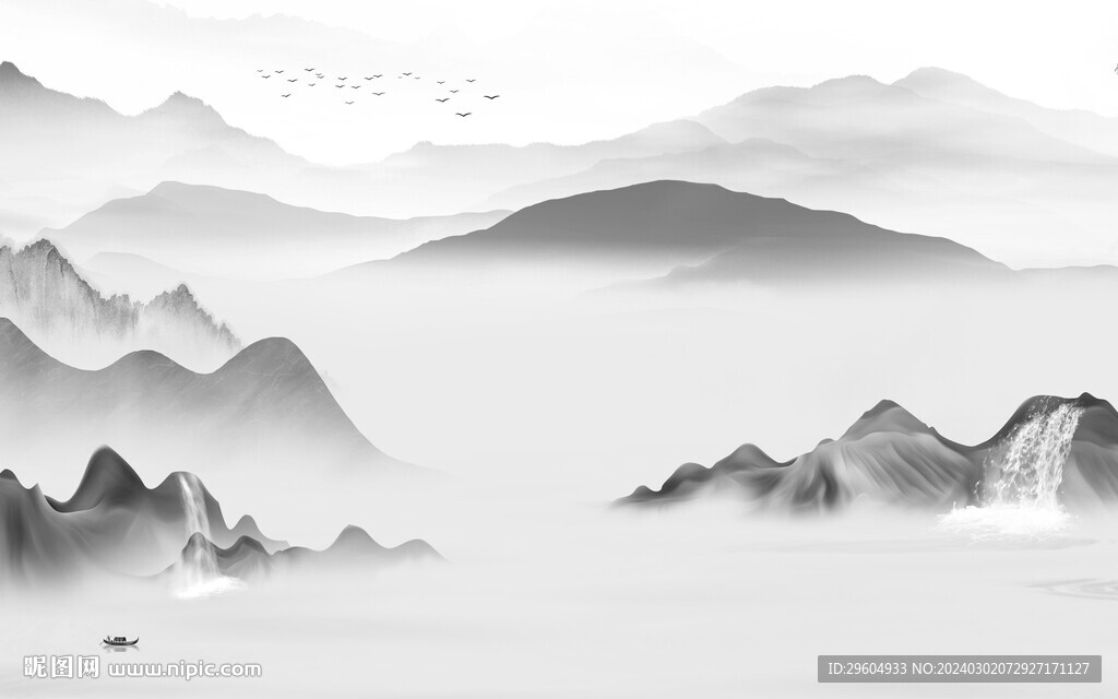 意境 灰色中式山水 TiF分层