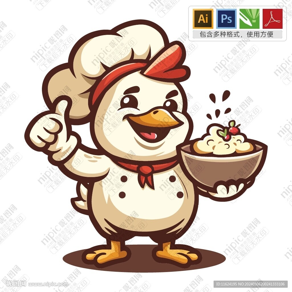 糕点师卡通厨师鸡