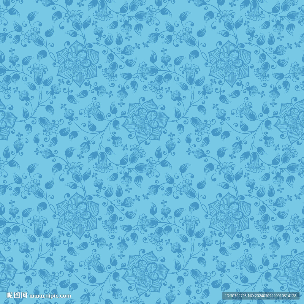 高清蓝色面料花型设计