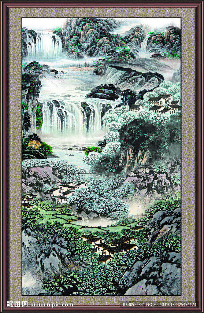瀑布风景画 