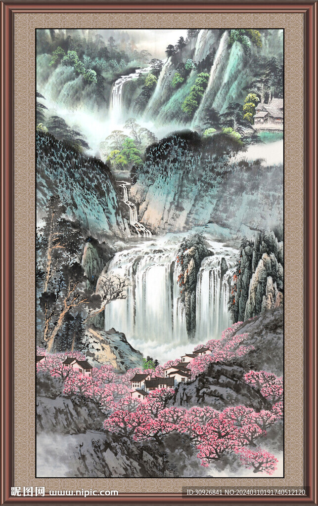 瀑布风景画 