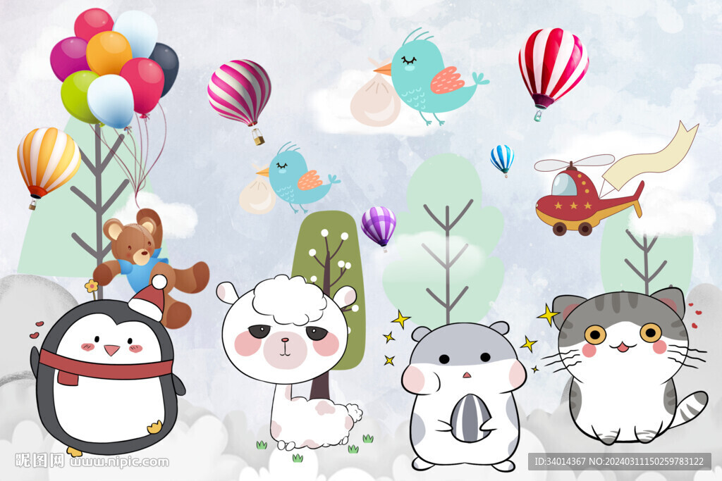 可爱卡通儿童房背景墙