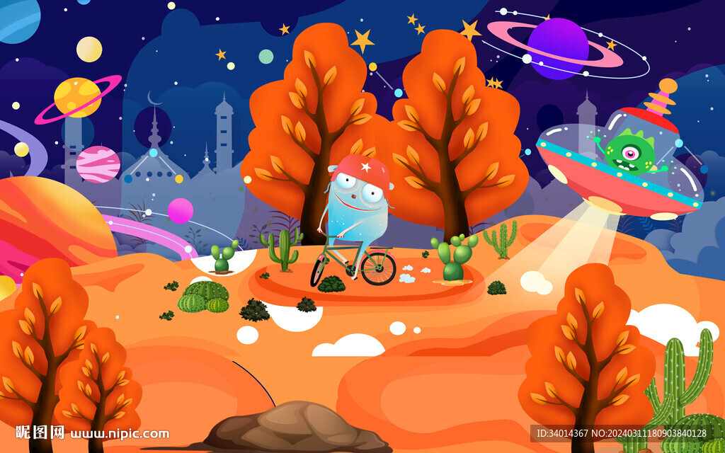 卡通太空背景墙