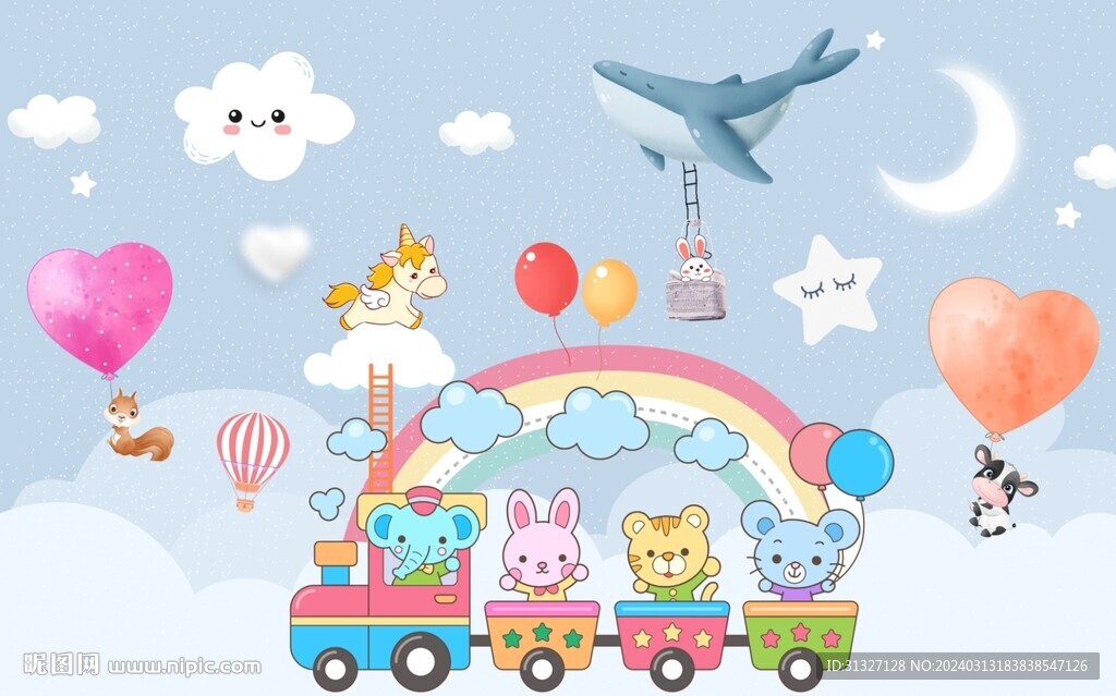 儿童云朵卡通背景墙