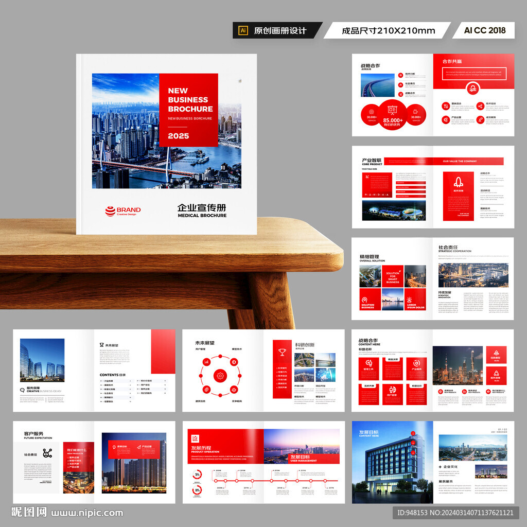 方形大气红色画册