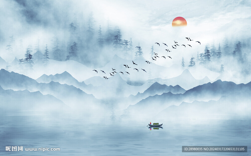 新中式水墨山水画