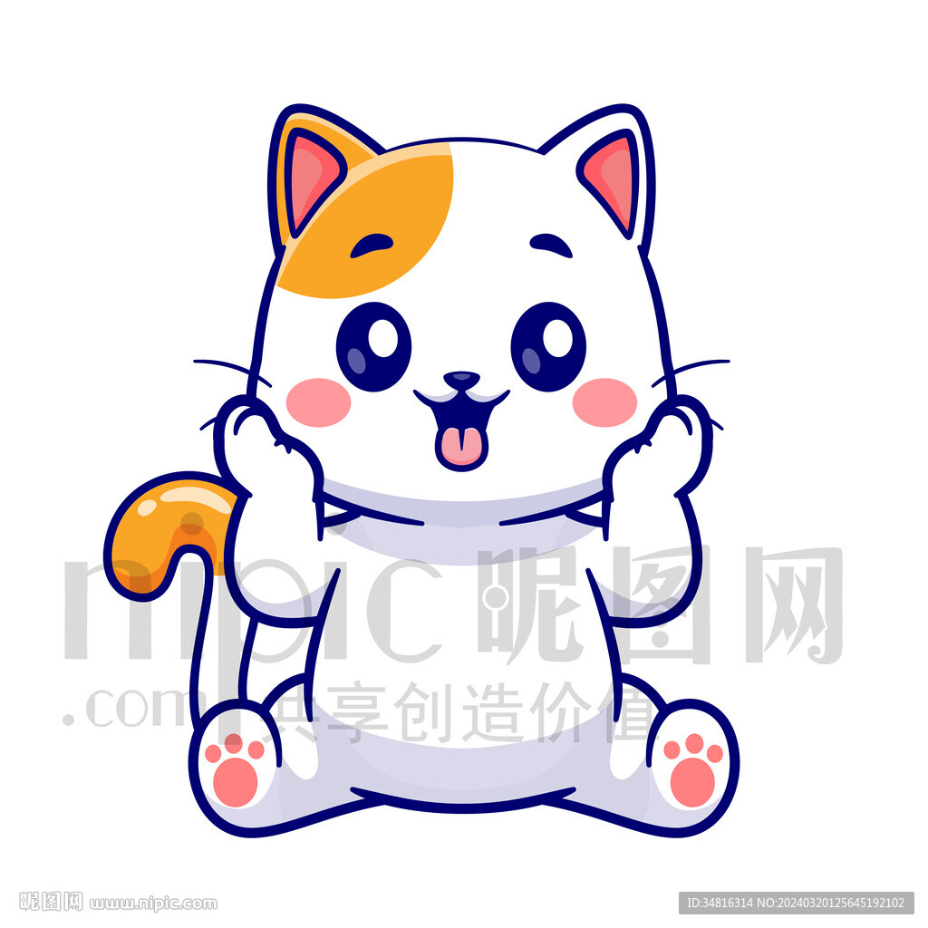 可爱卡通捂脸的猫咪